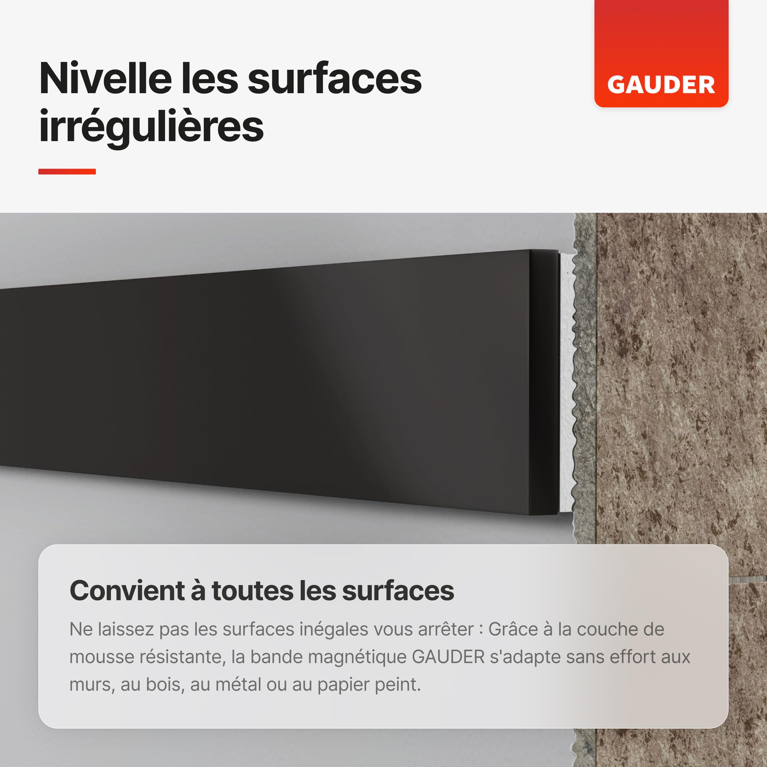 GAUDER Bande Magnétique Autocollante Forte (40 mm x 6 m) | Bande Magnétique avec Mousse Adhésive | Ruban Magnétique