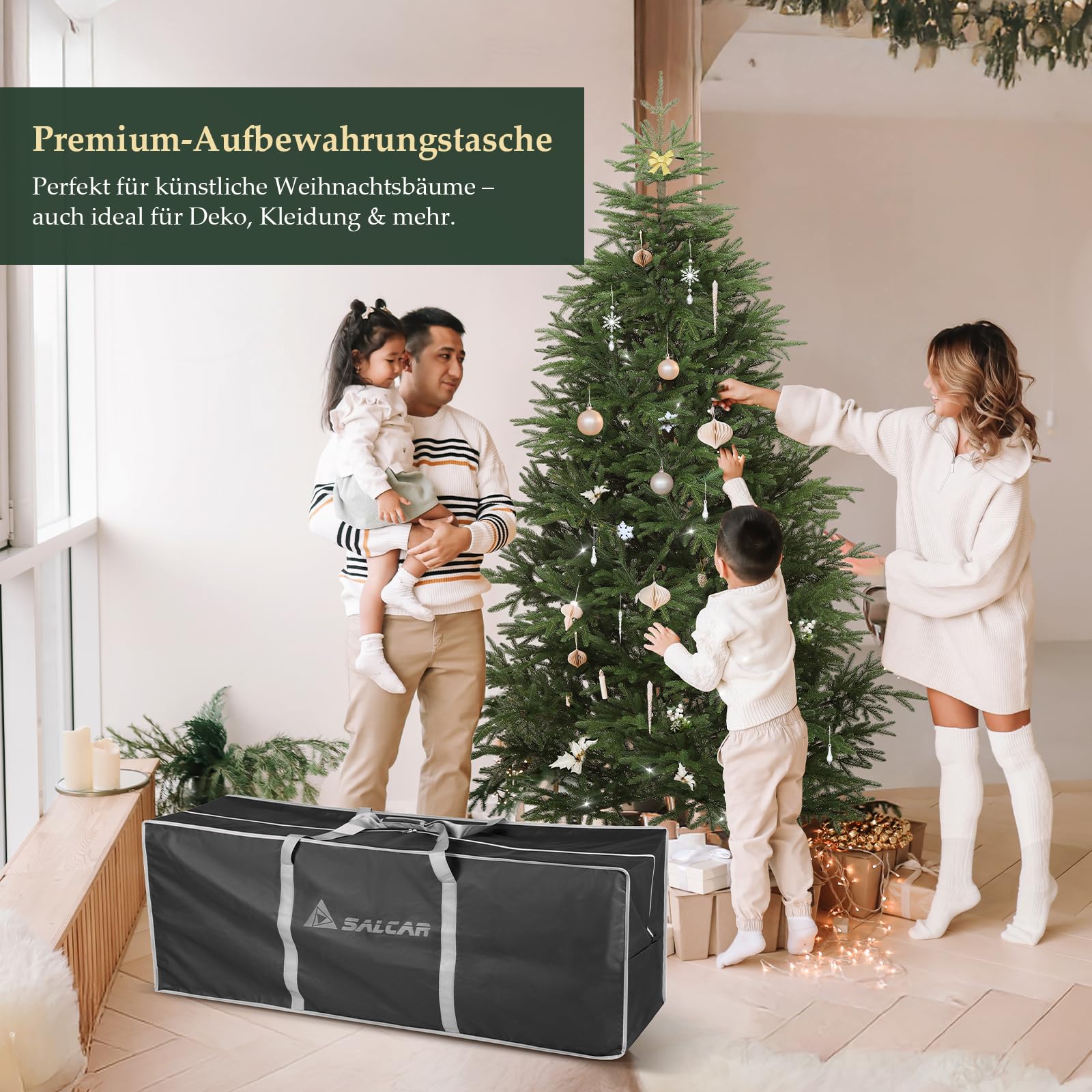SALCAR Künstlicher Weihnachtsbaum 210 cm – naturgetreue Tannennadeln aus 100 % Spritzguss, detailreicher Stamm, inkl. Aufbewahrungstasche, perfekt für Festliche Weihnachten