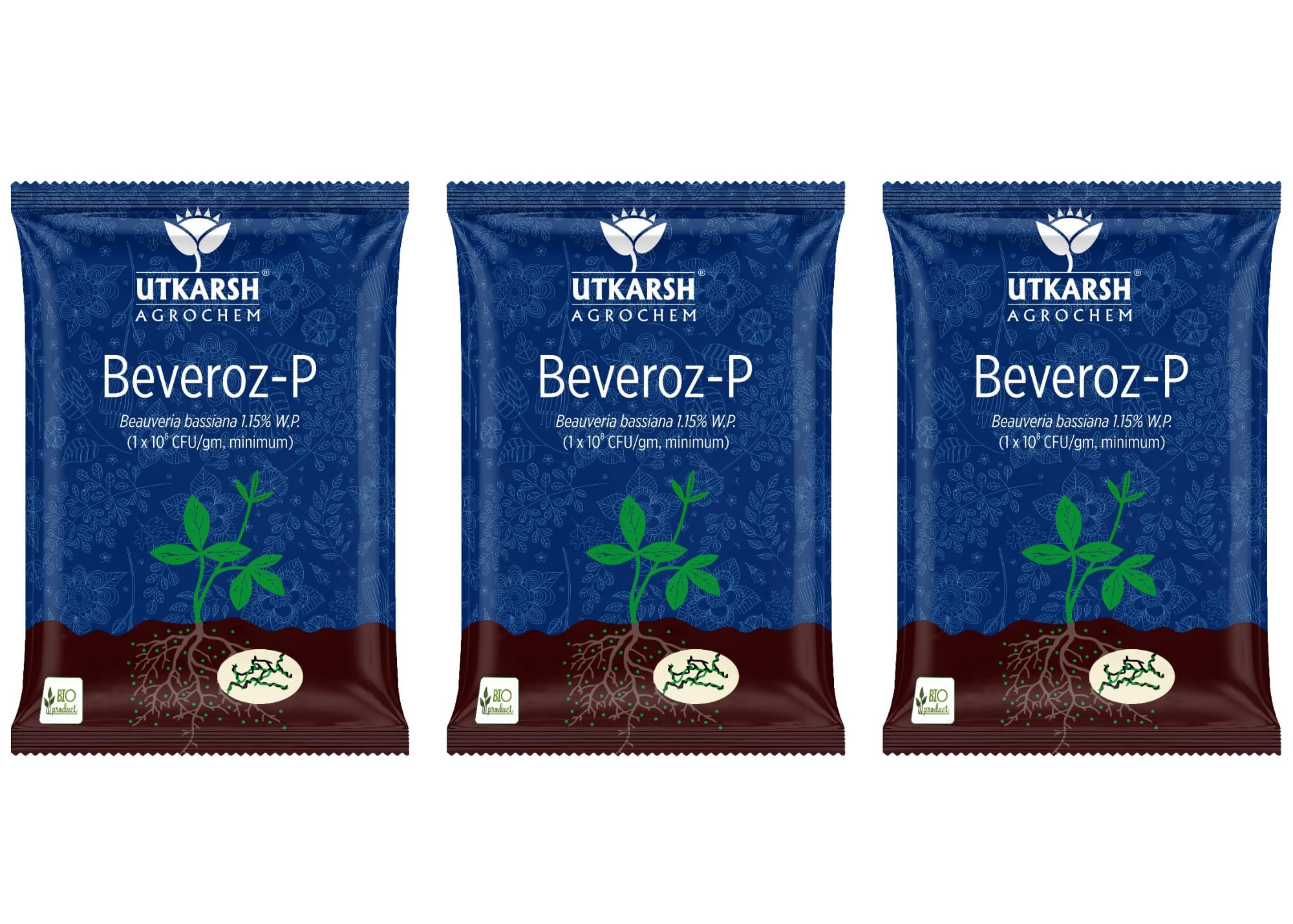 Utkarsh Beauveria Bassiana 1.15% W.P. 1 x 10^8 CFU/gm min. for Plants, Crops and Home Gardening - Beveroz-P (3 Kg; Pack of 3 of 1 Kg)