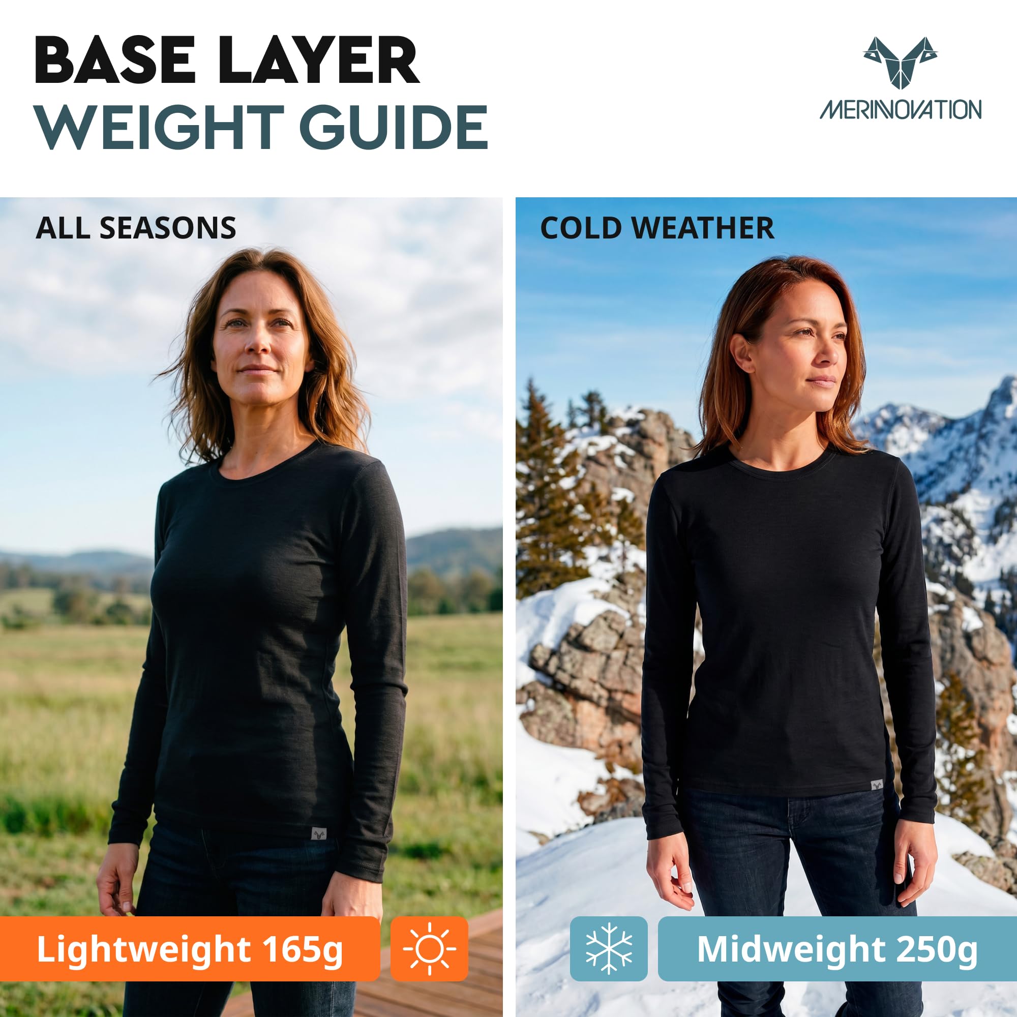 MERINNOVATION Capa base de lana merino 100 % para mujer, camiseta de manga larga de lana merino con cuello en V para mujer