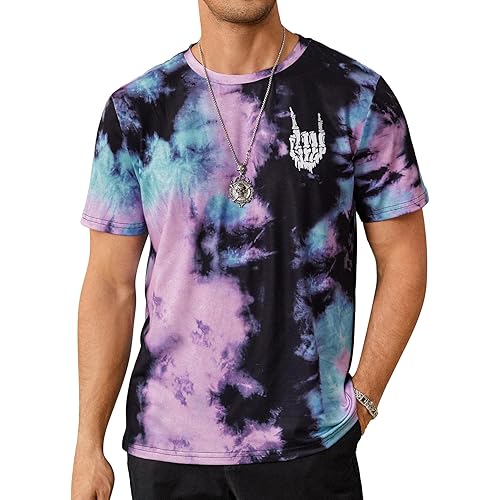 Hardaddy Men's Casual Tie Dye T-Shirts Short Sleeve Round Neck Graphic Tee Rock Band Tee Shirts