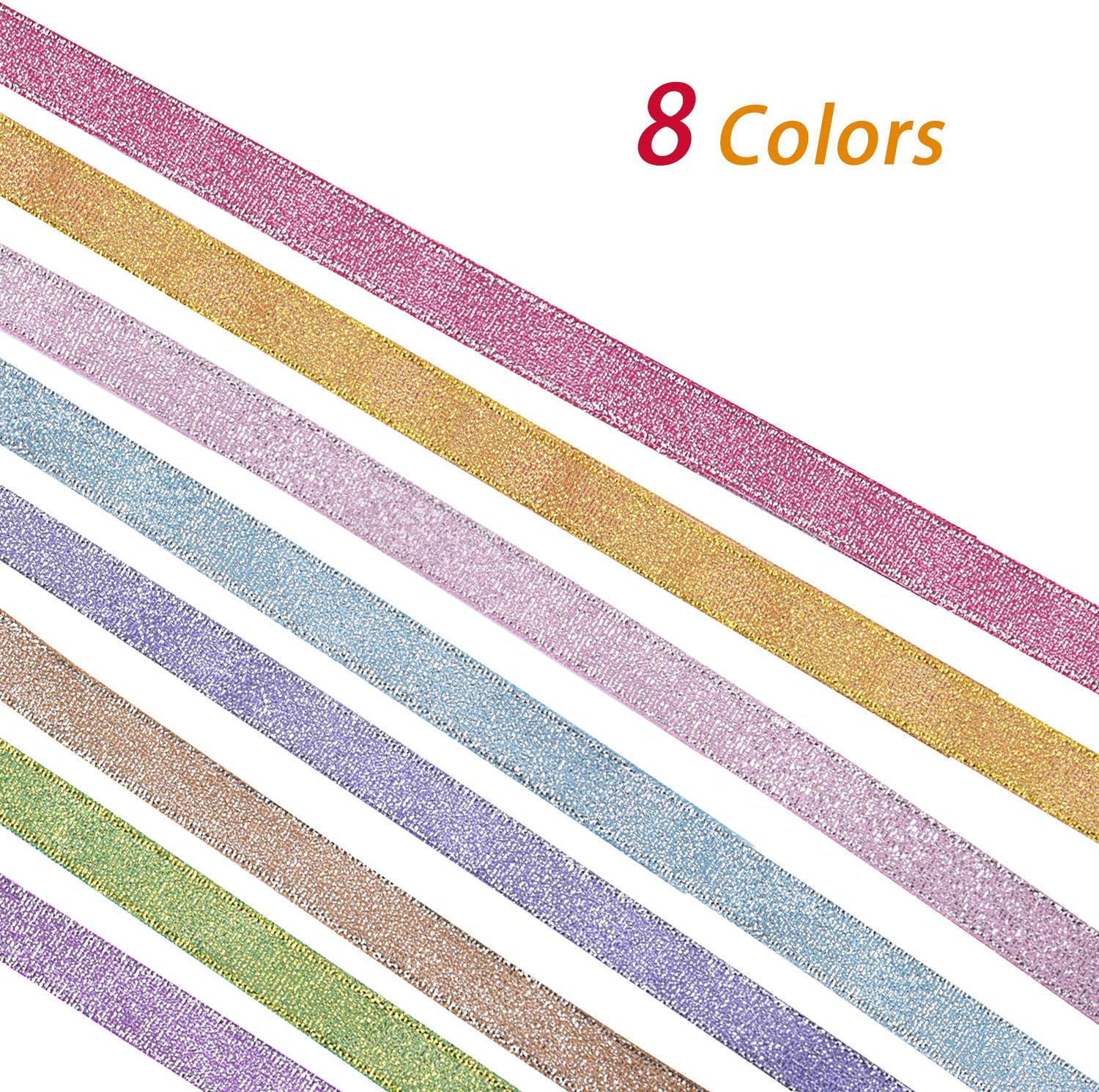 Livder 8 Rolls 1/2 Inch Width Metallic Glitter Ribbon for Holiday Wedding Birthday Party Decoration Gift Wrapping: Health & Personal Care