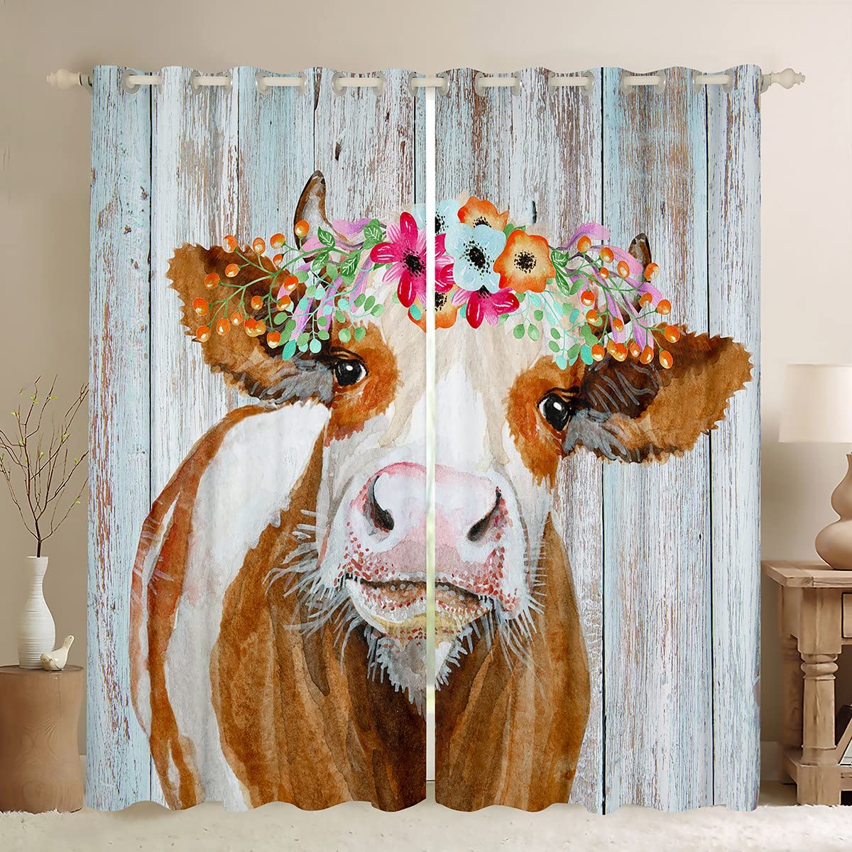 Loussiesd Tende con motivo mucca con stampa mucca, per camera da letto, soggiorno, semplice e moderna, arte astratta per finestre con motivo animale, decorazioni in bianco e nero, W66 x L72