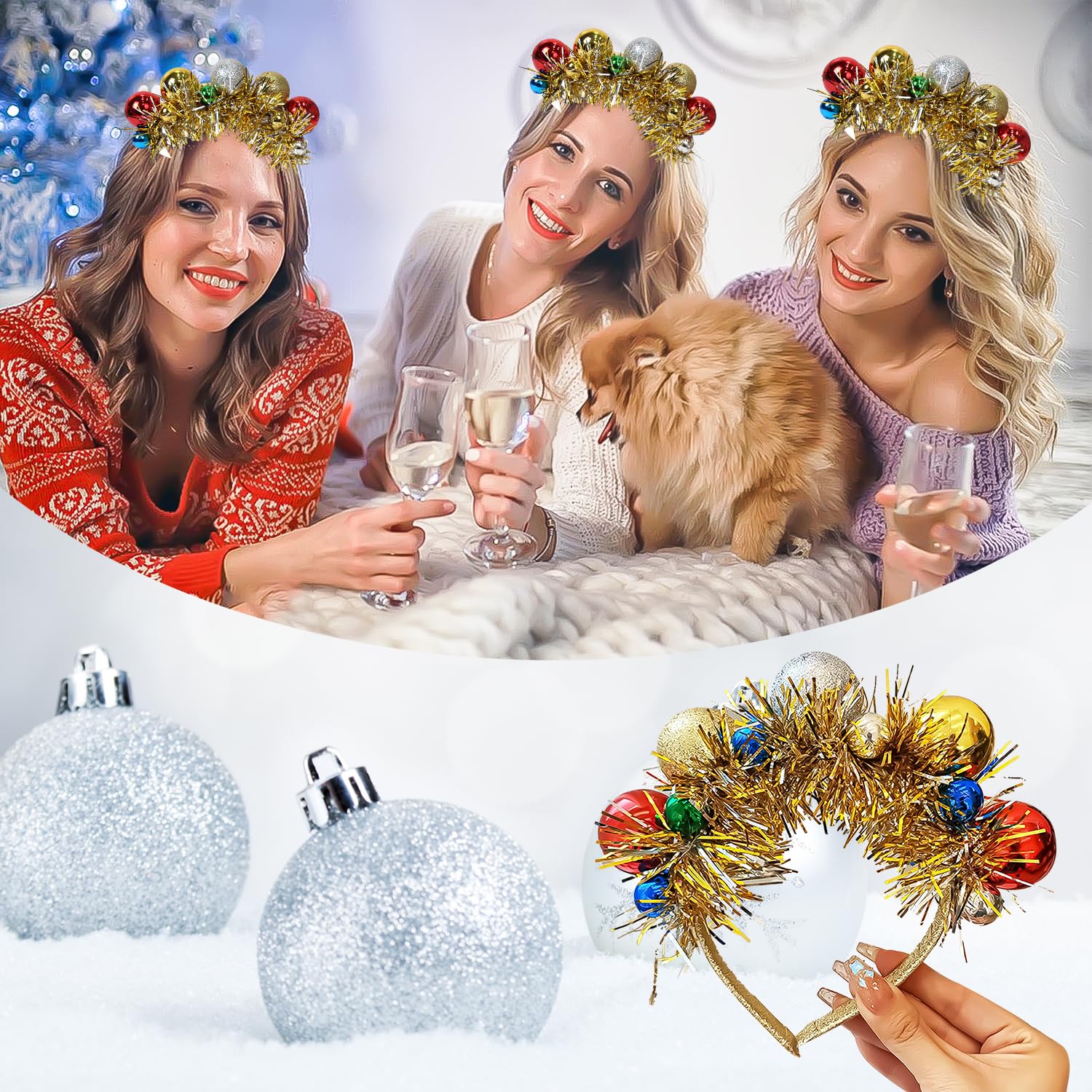 XNHIU Christmas Headband Colorful Christmas Balls Headbands Christmas Party Holiday Headbands Christmas Party Dress Up Accessories for Women Girls - Image 4
