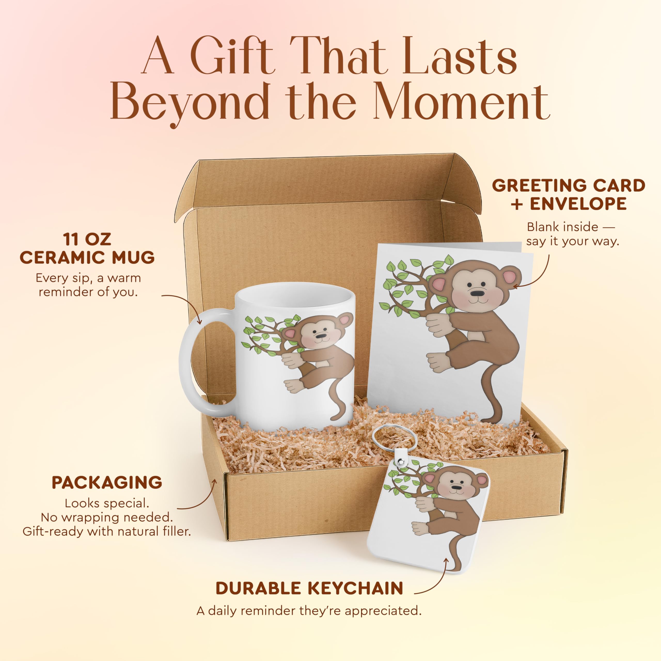 3dRose Cute Monkey Gift Set for Kids – Includes Mug, Notepad, and Keychain – Ideal Birthday Gift for Animal Lovers