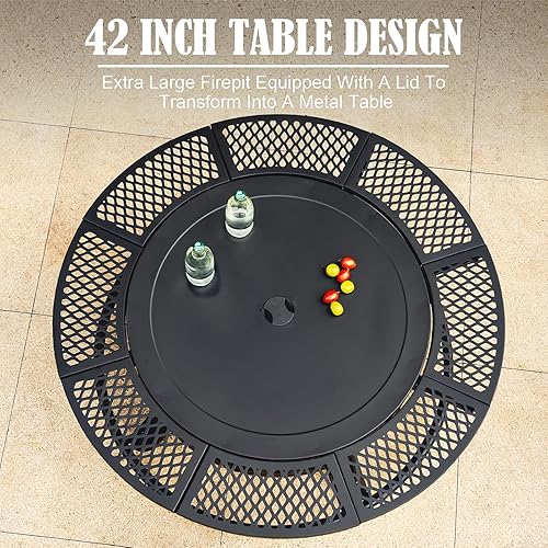 Miniatura 4 de Fogata de 42 pulgadas con 2 parrillas, grandes fogatas al aire libre para exteriores, chimenea de leña para campamento, picnic, hoguera, mesa