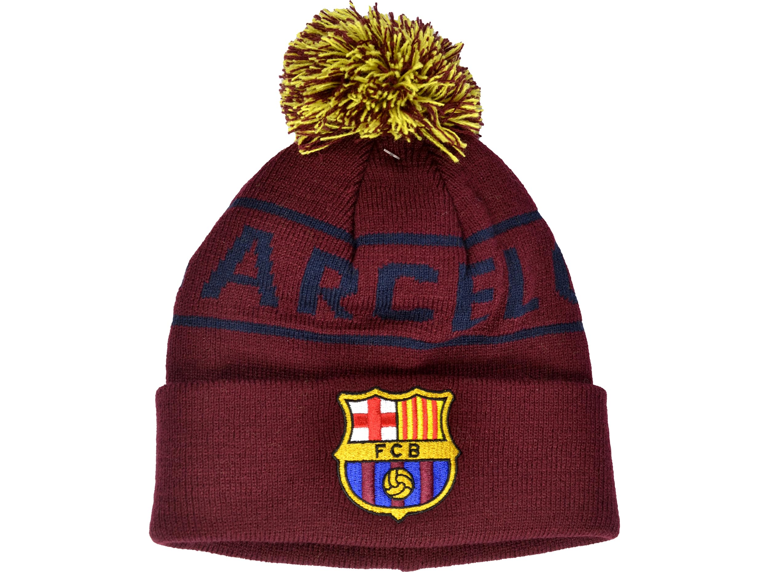 Hy-Pro Officially Licensed Barcelona Bobble Hat - for Winter with Traditional Pom-Pom Design - Fan Bobble Hat for Men and Women, Red with Logo and Writing