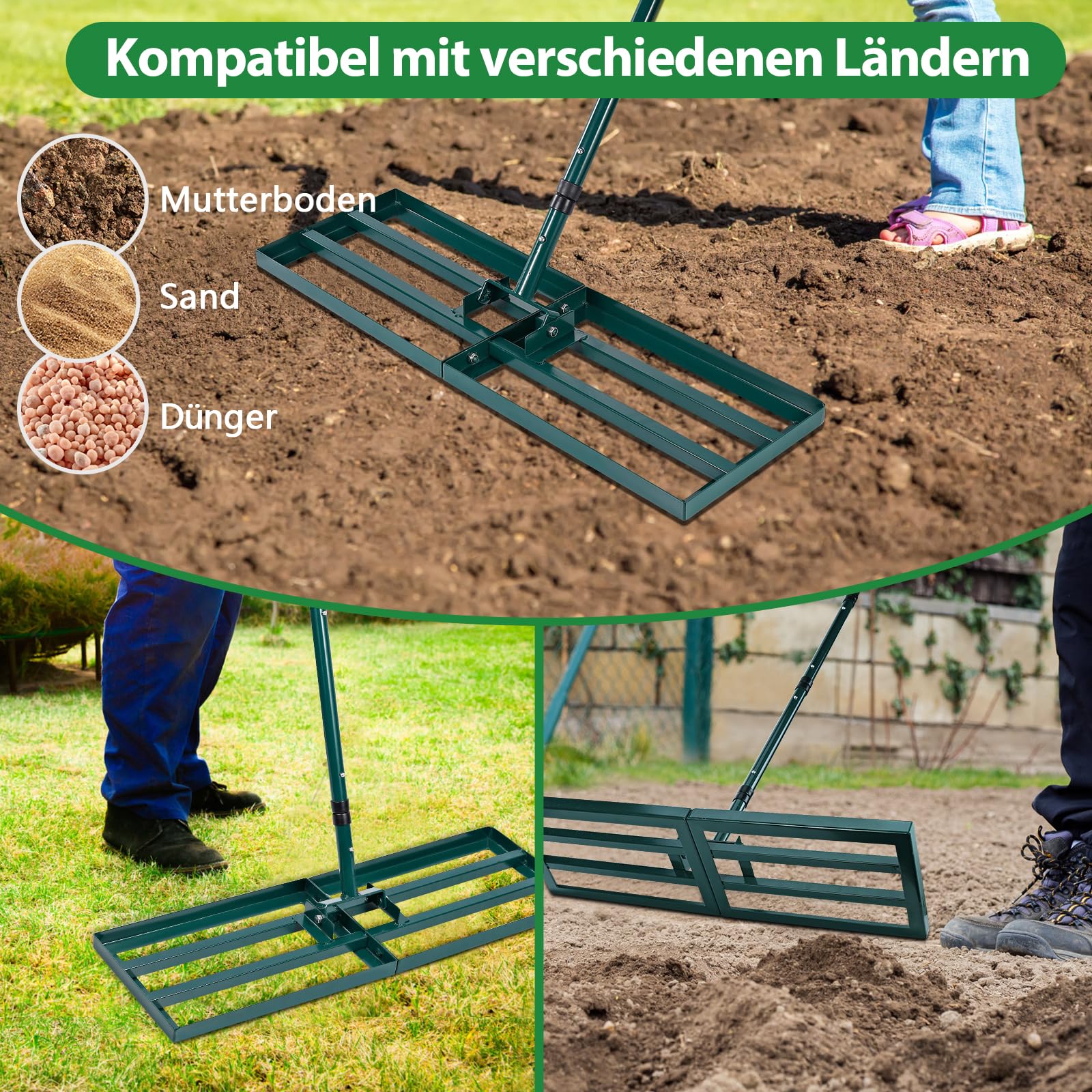 Signstek Rasenrakel Lawn Leveling Rake Edelstahl Stiel Rasen Sanden
