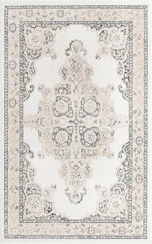 Miniatura 3 de Unique Loom Parker Collection - Alfombra de área - Merakli (5 pies 1 pulgada x 8 pies, rectangular, marfilnegro)