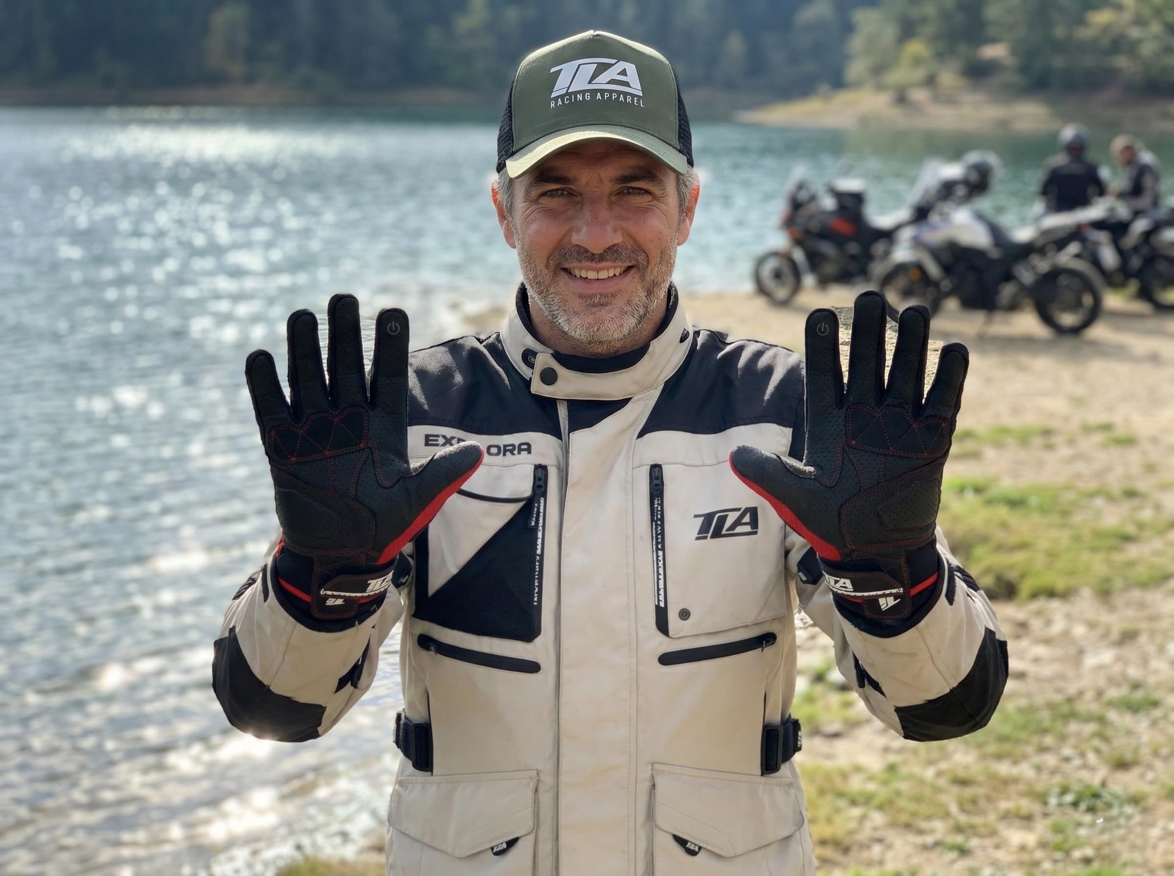 TLA WIK Rękawice motocyklowe z certyfikatem CE ze skóry i tkaniny, unisex dla mężczyzn i kobiet, dotykowe rękawice motocyklowe i skuter, oddychające, ochronne i odporne na uderzenia