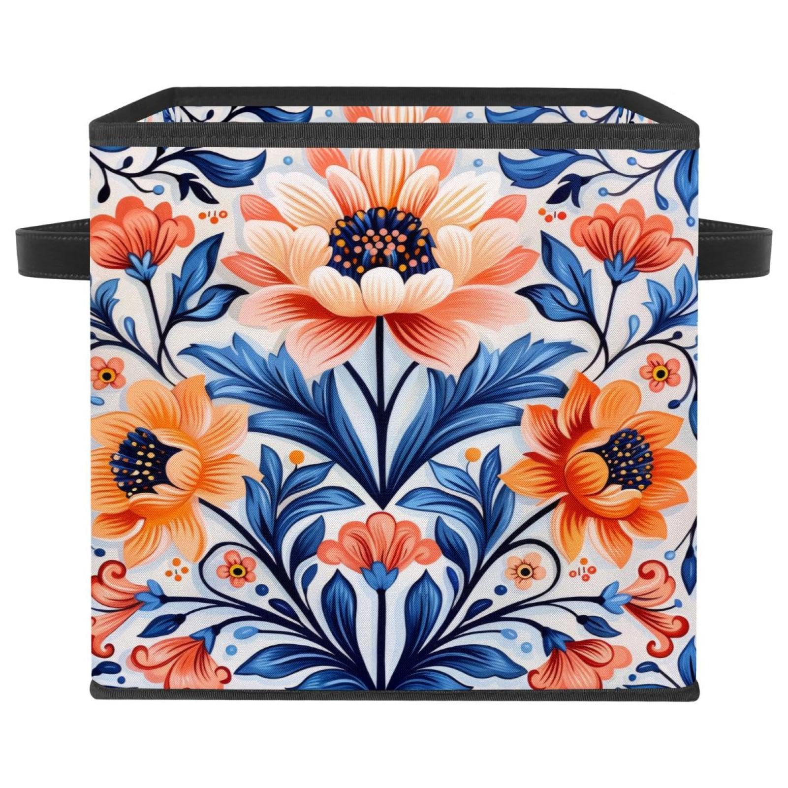 Boîte de rangement pliable durable motif fleurs pour organisation maison