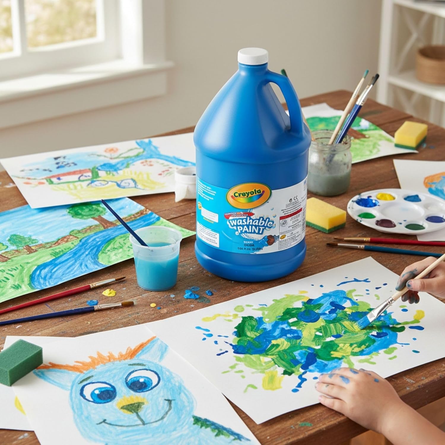 クラシッククレヨラブルー洗える塗料 - (1ガロン) - 安全、洗濯可能、非毒性 - 学校のプロジェクト、子供の芸術活動、教室用品に