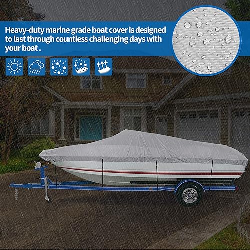 Miniatura 4 de iCOVER - Funda para lancha remolcable, resistente, impermeable, lona, grado marino, apta para lanchas de pesca y esquí, V-Hull, de 14-16 pies de
