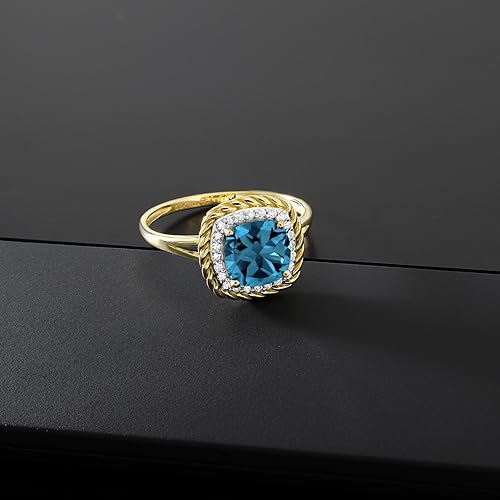 Miniatura 5 de Gem Stone King Anillo de compromiso de oro amarillo de 10 quilates con piedra natal y diamante blanco Cojín de 0.276 in Anillo de oro de