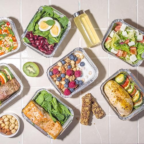 Miniatura 7 de Moretoes Paquete de 60 sartenes de aluminio con tapas, bandejas de aluminio de 5 x 4 pulgadas desechables de 1 libra, recipientes para llevar con