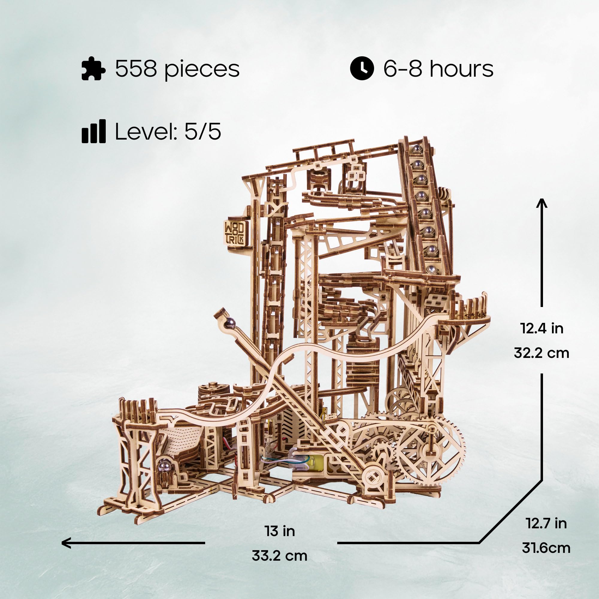 Wood Trick Spiral Marble Run Puzzle 3D di Legno per Adulti da Costruire | [558 Pezzi] Motorizzato Elettrico - Interattivo - Biglie Incluse - Kit di Montaggio Meccanico in Legno DIY per Adulti