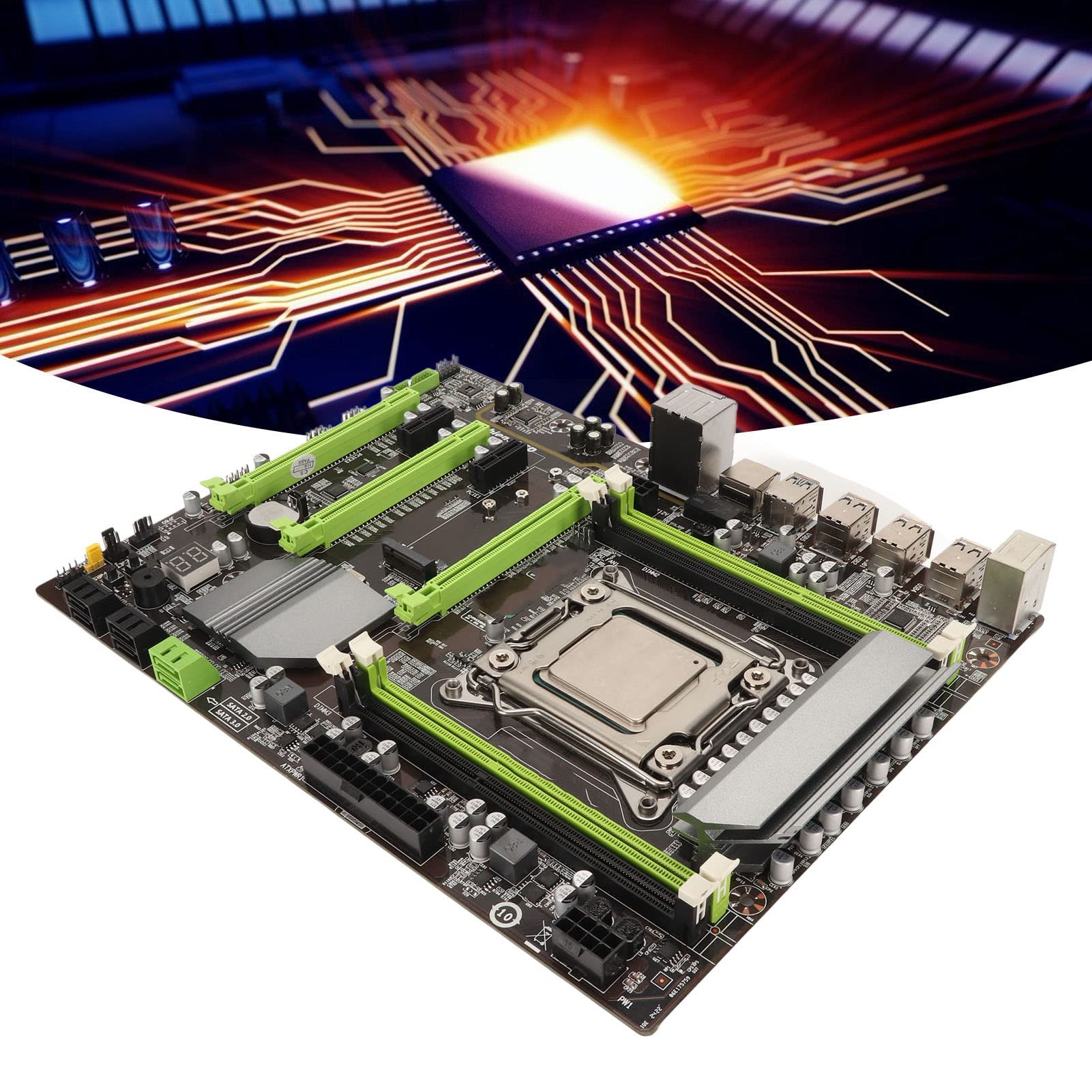 Ciciglow Placa Base de Escritorio X79T, 4 Canales DDR3 LGA 2011, 8 Phase Power, Tarjeta de Red 100M, 1866/1600/1333MHz, para Reemplazo de PC