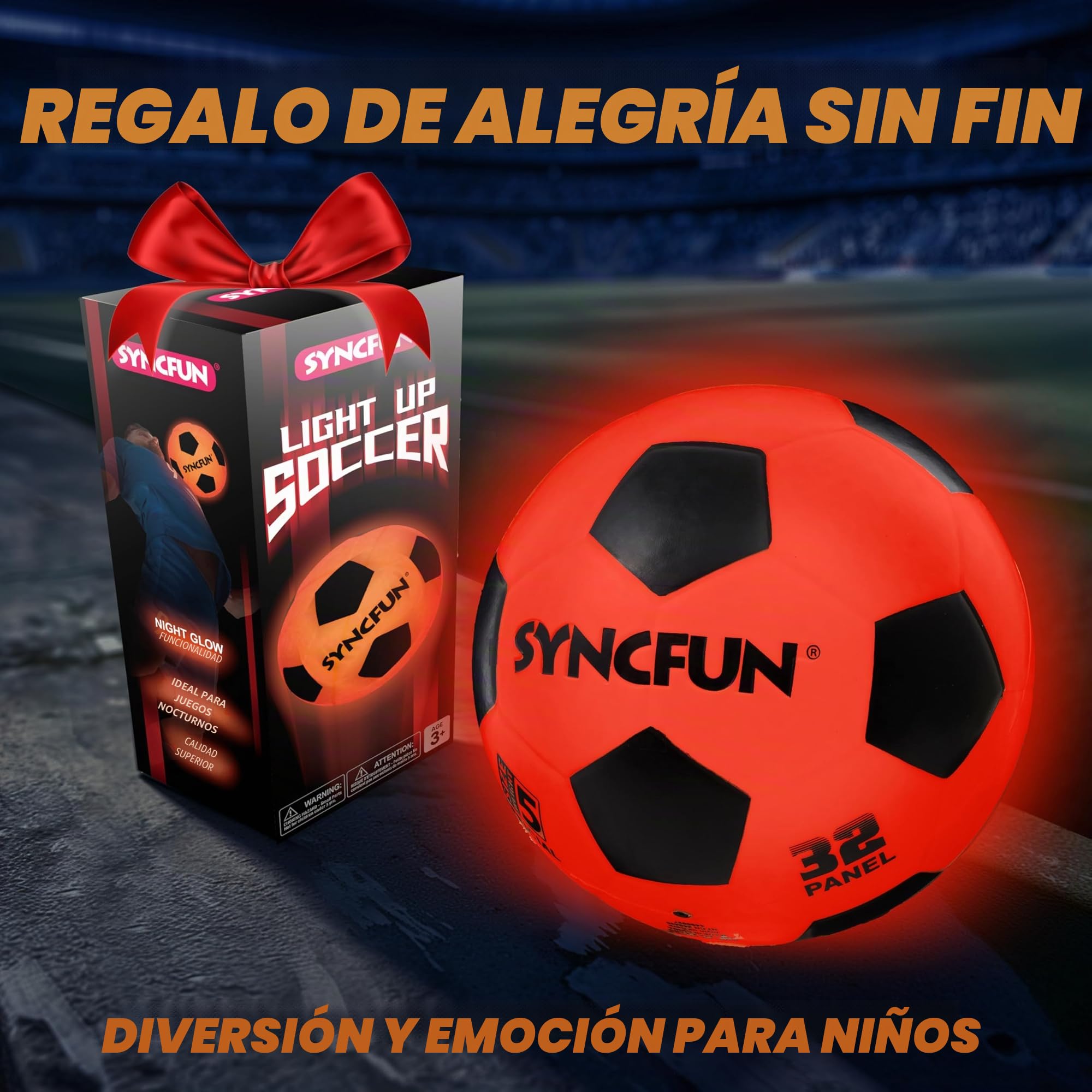 SYNCFUN Balón de Fútbol Luminoso Reflectante Tamaño 5 Brilla en la Oscuridad para Juegos Nocturnos