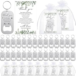 100sets Wedding Favors for Guests Include Key Bottle Opener Beer Bottle Opener Keychain Thank You Cards and Organza Bags Bridal Shower Wedding Party Souvenirs Gifts (Thank You)