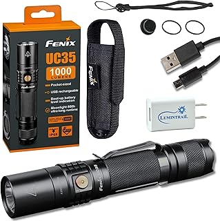 Fenix UC35 V2.0 Rechargeable Tactical Handheld LED Flashlight 1000 Lumens with Lumintrail USB Wall Plug
