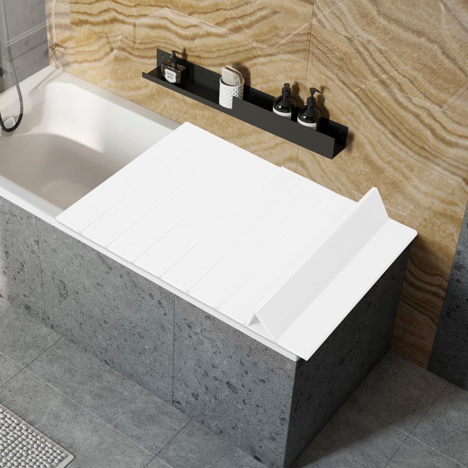 Housse de baignoire pliable, 160 x 70 cm, imperméable et résistante à la poussière, en PVC, isolation pour baignoire et spa, charge maximale 5 kg (blanc)
