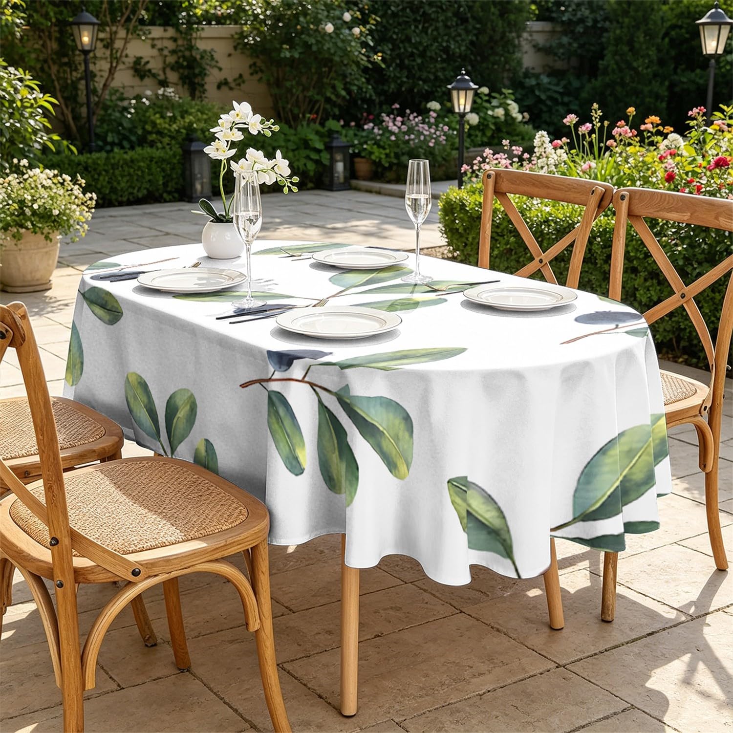 Nappe ovale branche d'olivier étanche lavable en machine pour table propre