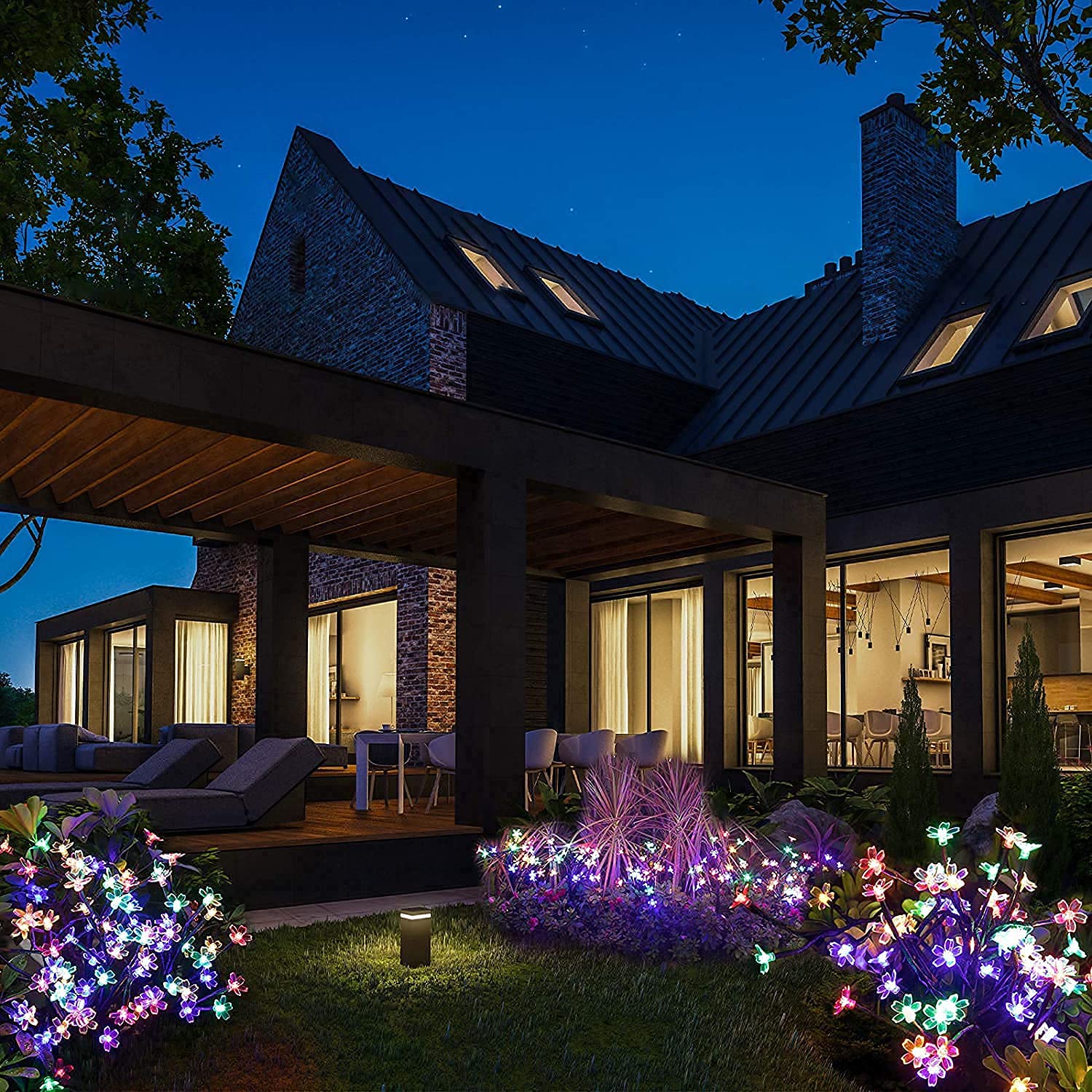 Luci solari da giardino a energia solare, a forma di fiore di ciliegio, 20 luci a LED impermeabili per vialetti, prati, cortili, passerelle, decorazioni natalizie, 3 pezzi
