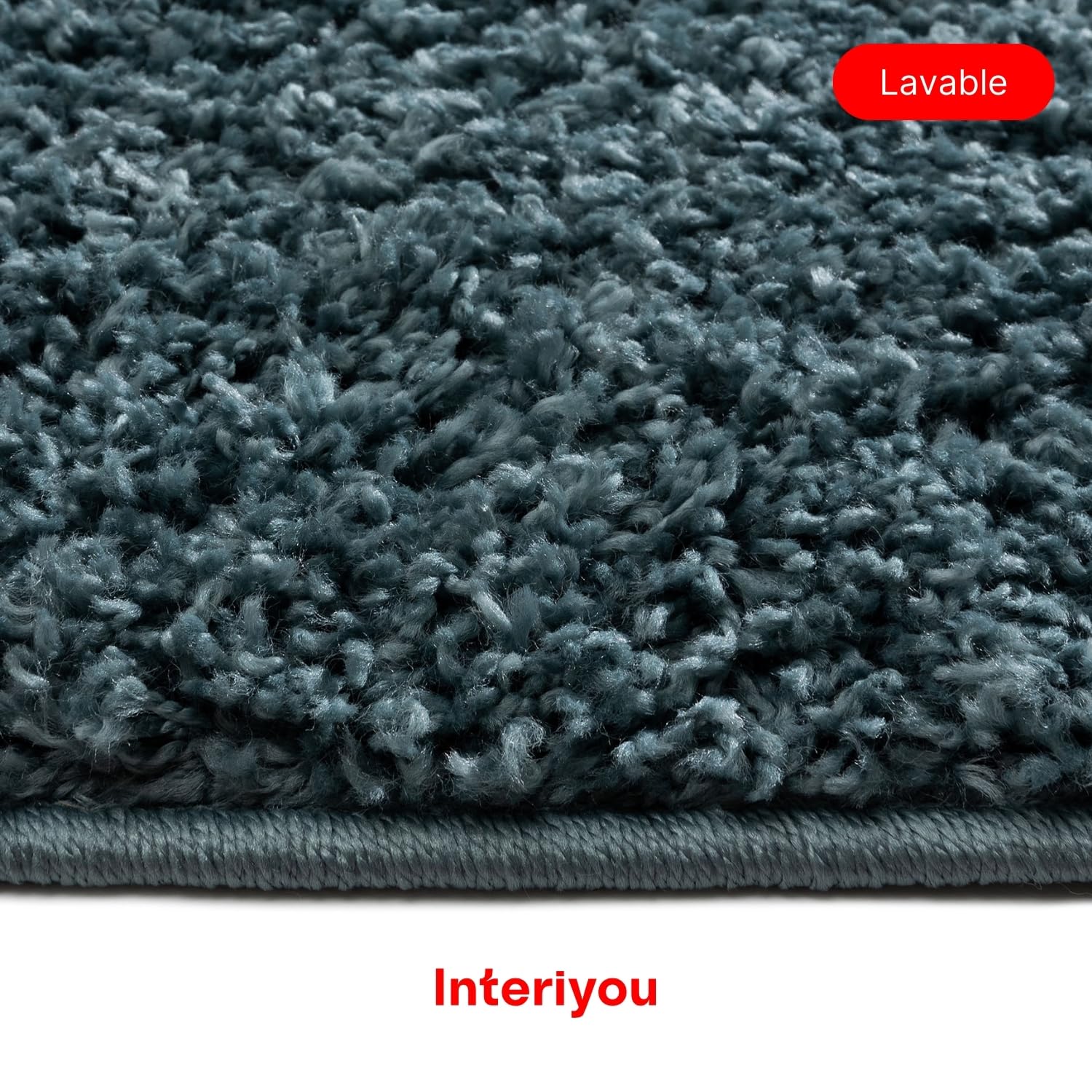Interiyou Tapis Poils Longs Sofia - 60x120 Bleu - Moelleux et uni - Lavable et antidérapant - Fibres Douces pour Salon, Salle à Manger, Cuisine, Couloir