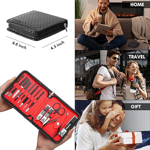 Miniatura 3 de FAMILIFE Kit de uñas, juego de manicura profesional, juego de cortaúñas 13 en 1, juego de pedicura de acero inoxidable, herramienta de aseo para