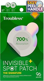 Troubless Invisible Hydrocolloid Acne Patches - 96 Ultra-Thin Waterproof Pimple Spot Patches, Easy Peel, 2 Sizes for All Skin Types
