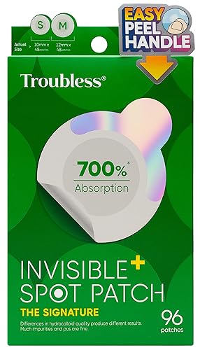 Troubless Parche invisible para espinillas, 96 parches ultrafinos para acné, fácil de despegar, 2 tamaños