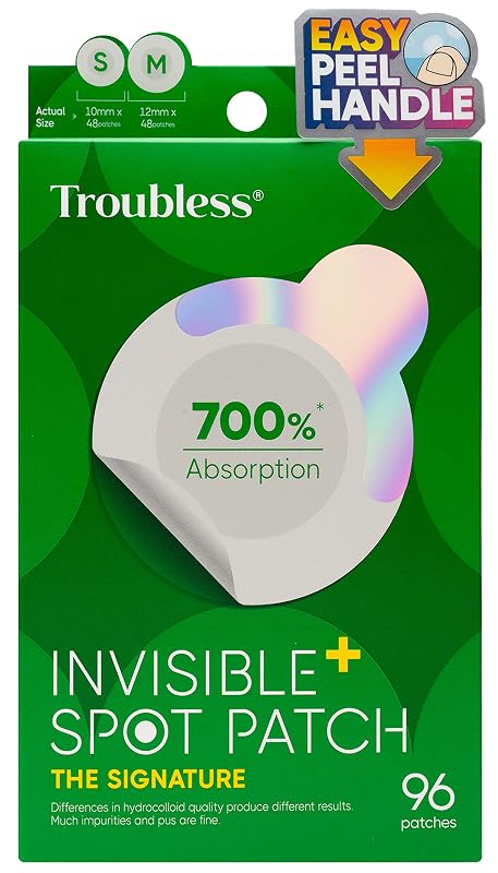 Troubless Tiras adesivas hidrocoloides transparentes, 2 tamanhos, Pacote com 96 unidades
