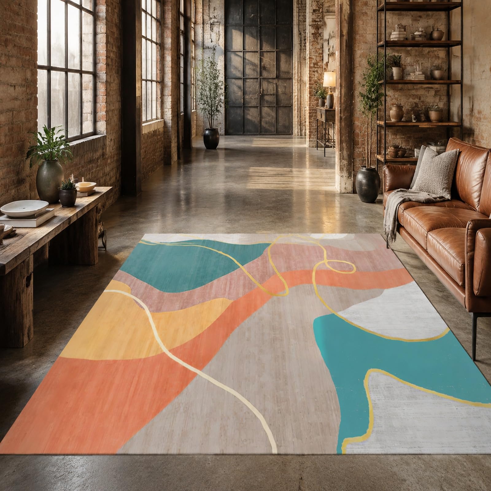 Tappeti di zona, 200 x 250 cm, Astratto moderno Verde Arancione Giallo Grigio Bianco, Tappeto Salotto Camera da letto pelo corto, Decorazioni per la Casa Soggiorno,
