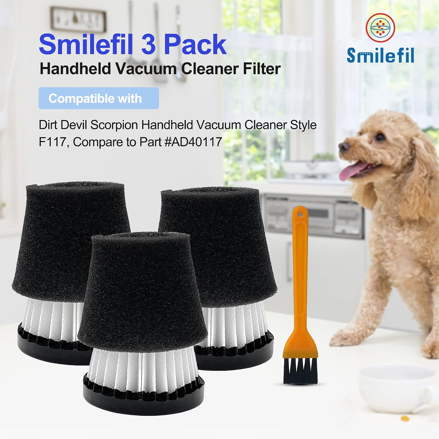 3 Pack Handheld Vacuum Cleaner Filter Compatible with Dirt Devil Scorpion Handheld Vacuum Cleaner Style F117, Compare to Part #AD40117