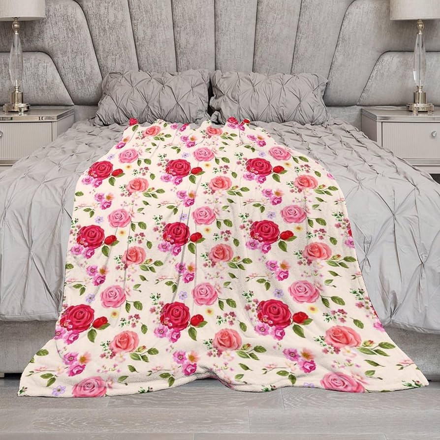 Amazon｜ブランケット バラ花柄ピンク 毛布 大判 ひざ掛け