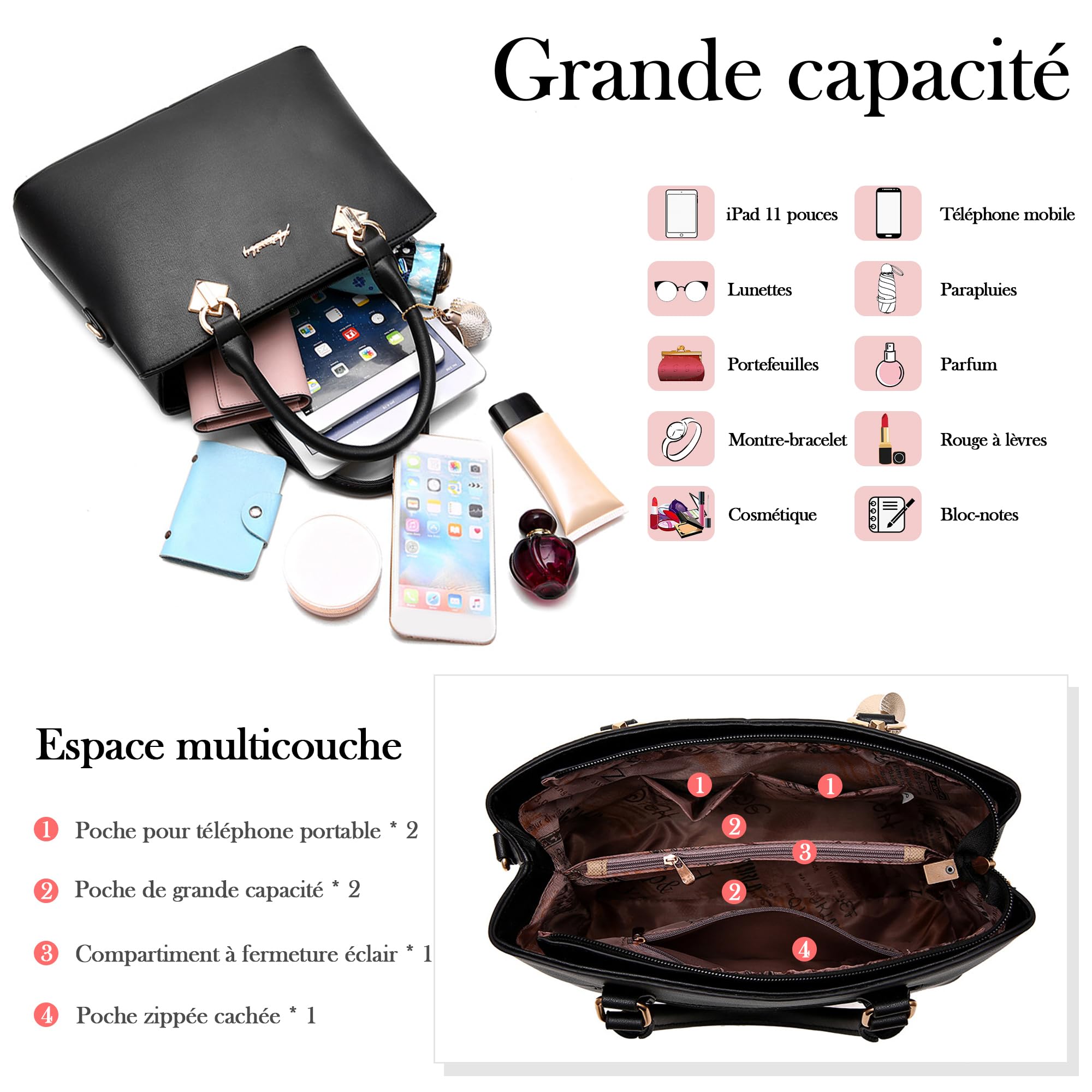 Mode Sac à Main Femmes Sac Bandoulière Sac Cuir PU Poignée Sac Bandoulière Cloches Suspendues Ornements Travailler Voyage Décontracté Quotidien Sac à Main Blanc