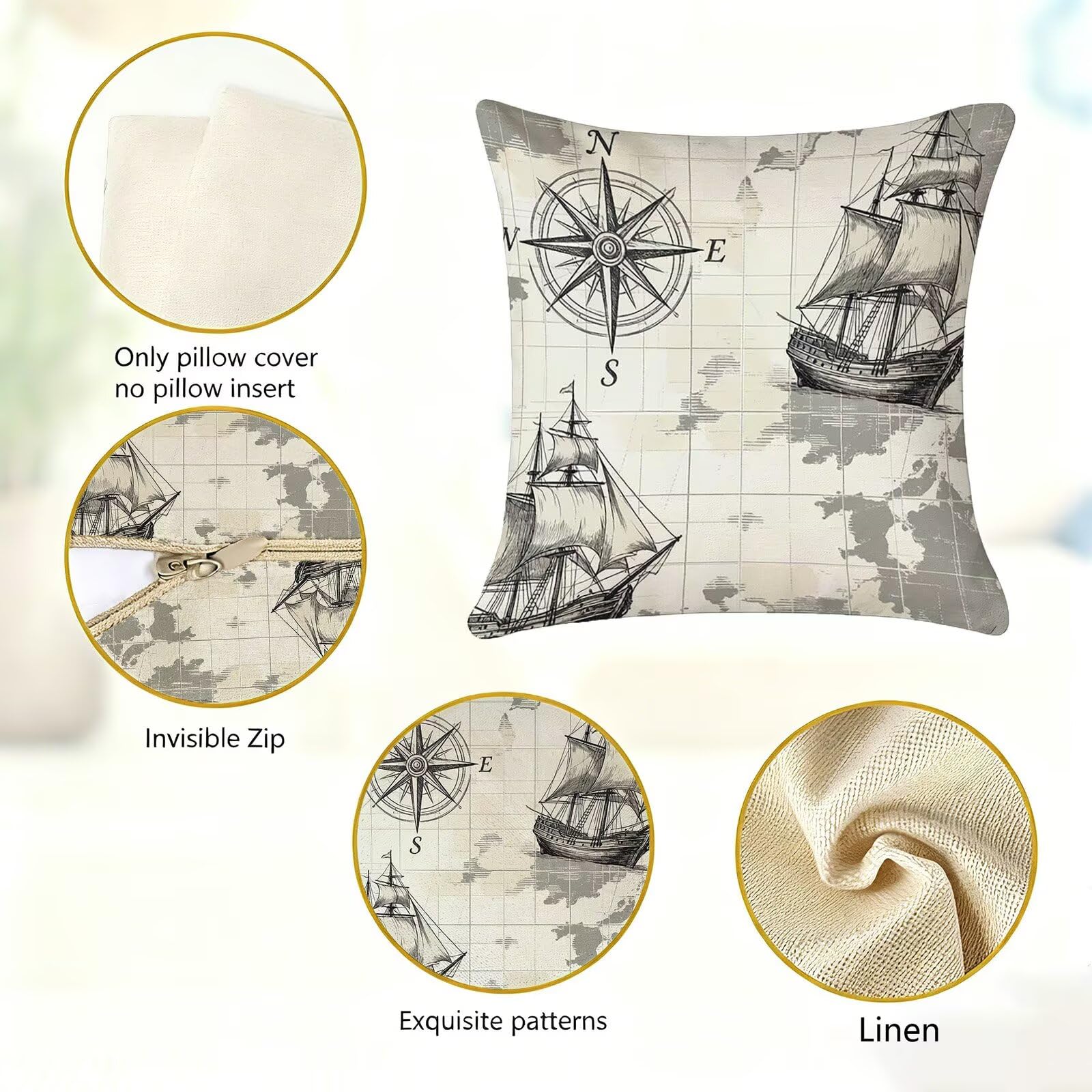 Grigio Federe Cuscini Divano 40x40cm, Cuscini da Esterno Set de 4, Cod-333 | Lin Copricuscini Decorativi Letto Arredo, per Letto, Soggiorno, Giardino, Esterno, Casa Decorazione Set di 4 Barca