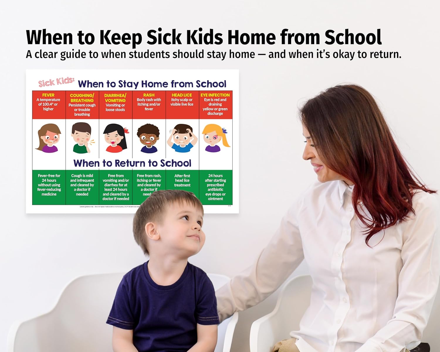 ZOCO – Sick Kids: When to Stay Home from School Posters (10-Pack) – Daycare Essentials, Sick Policy Sign – Laminated 12x18 – School Nurse Office Decorations & Elementary Classroom Supplies