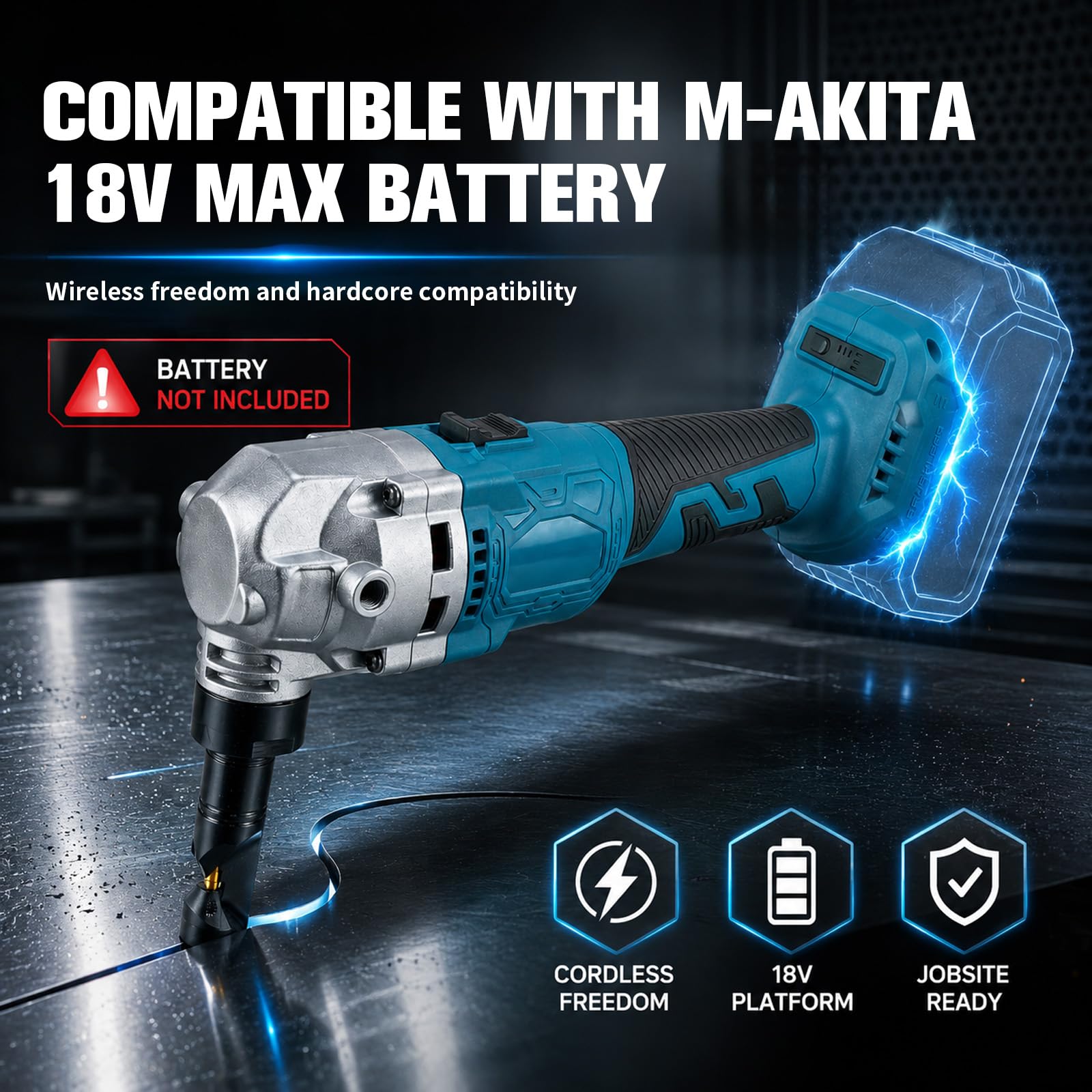 Blechknabber Kompatibel mit Makita 18V – Kabellose Blechnibbler mit 360° Drehbarem Knabberkopf und Drehzahl von 20000 U/min, Ausgestattet mit Bürstenlosem Motor für Edelstahl und Aluminium(ohne Akku)