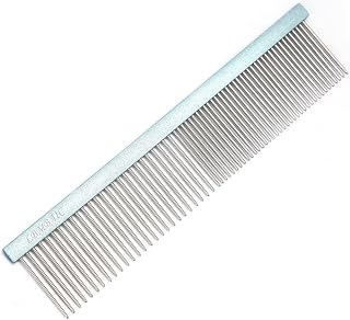 LBMBAIC Metal Dog Dematting Comb - Wide Long Tooth Grooming Tool for Shedding Tangles Mats on Poodles Goldendoodles Thick Curly Hair (Blue 7.5")