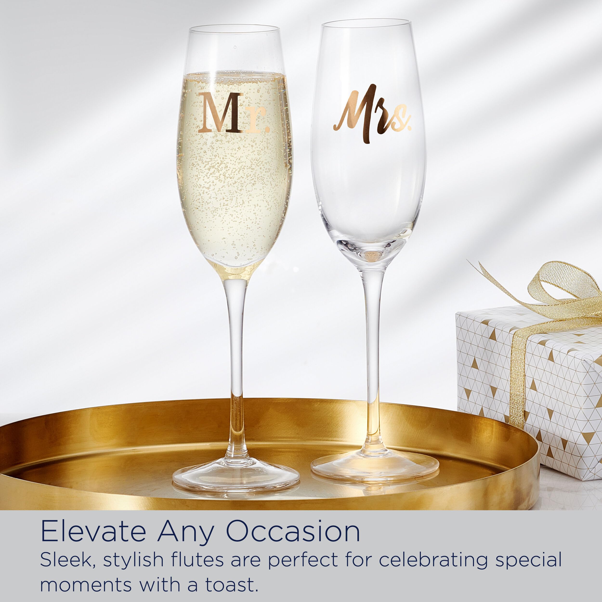 MIKASA Gold Mrs. Wedding Anniversary - Flute da champagne per tostatura in confezione regalo, set da 2, 226,8 g, trasparenti