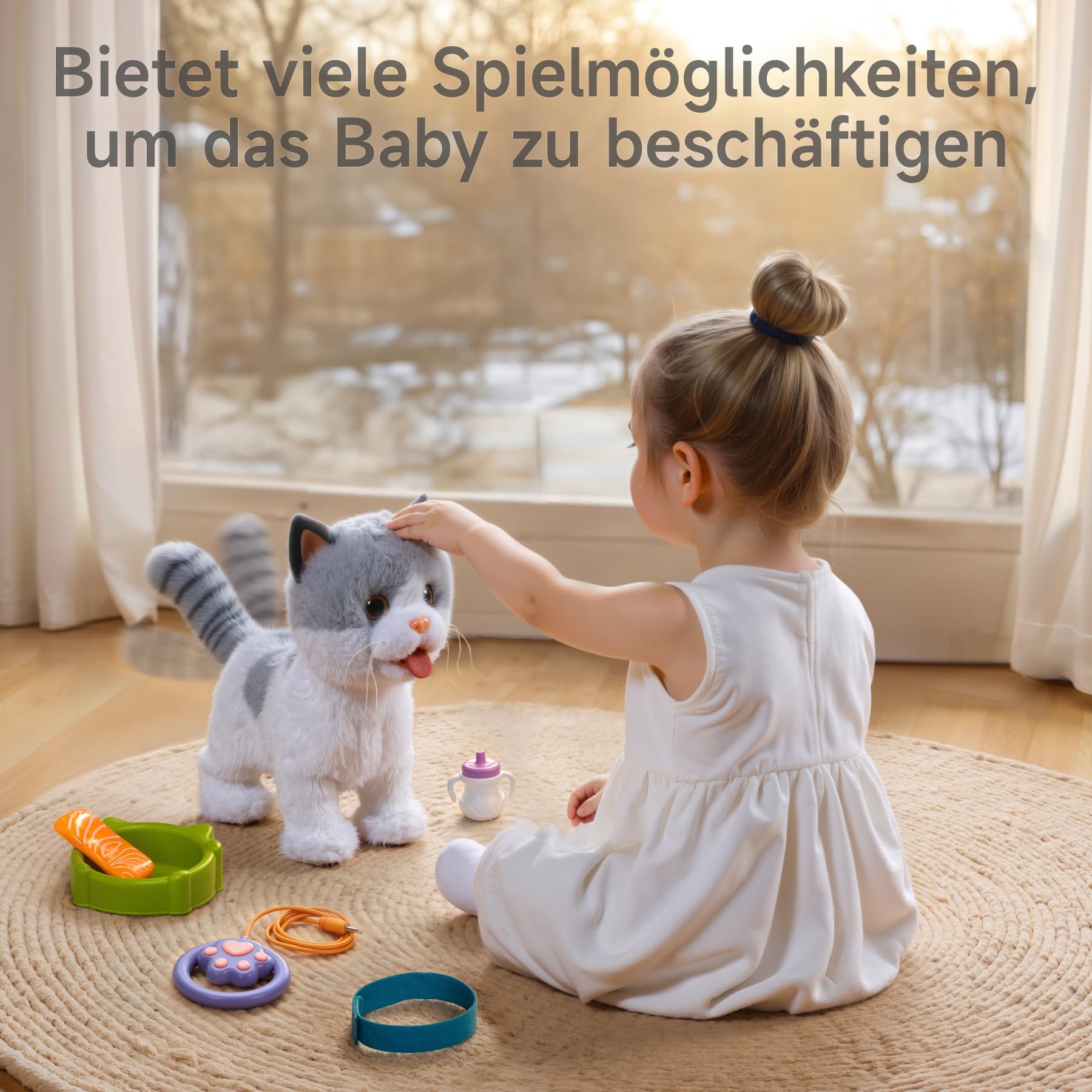 OR OR TU Katze Spielzeug Kinder Plüsch Kätzchen Elektronische Haustiere mit Ferngesteuerter, Interaktives Spielzeug Katze der Läuft und Bellt, Leckt Spielzeug für Kinder Geschenk
