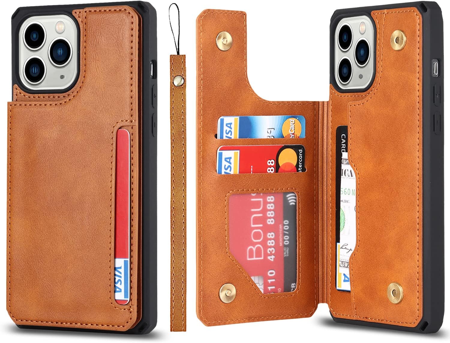 Cavor for iPhone 11 Pro Phone Case with Card Holder,Wallet Case with Credit Card Holders for iPhone11Pro,PU Leather Card Slots Cases[Kickstand Feature][Wrist Strap]Shockproof Cover for Women Men-Blue