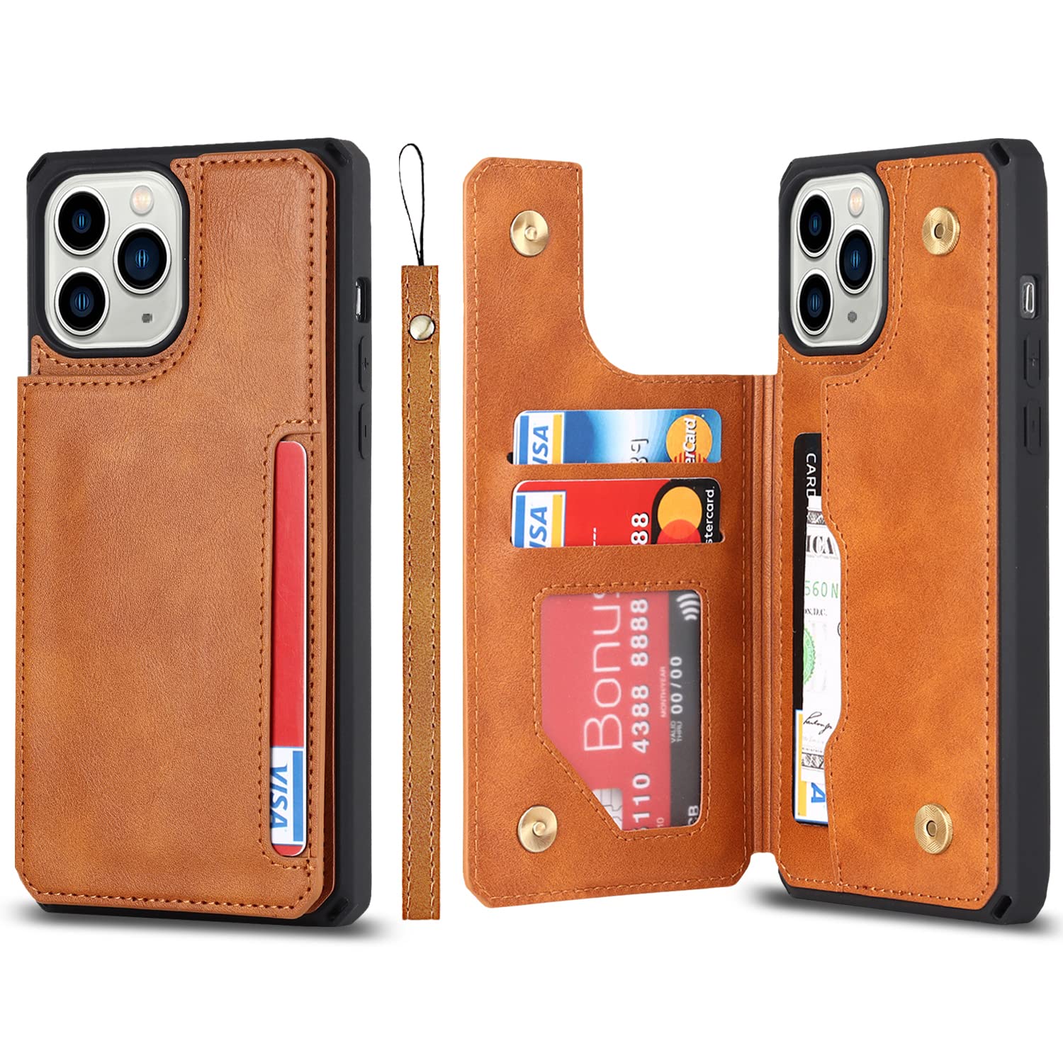 Cavor for iPhone 11 Pro Wallet Phone Case with Card Holder, Light Brown