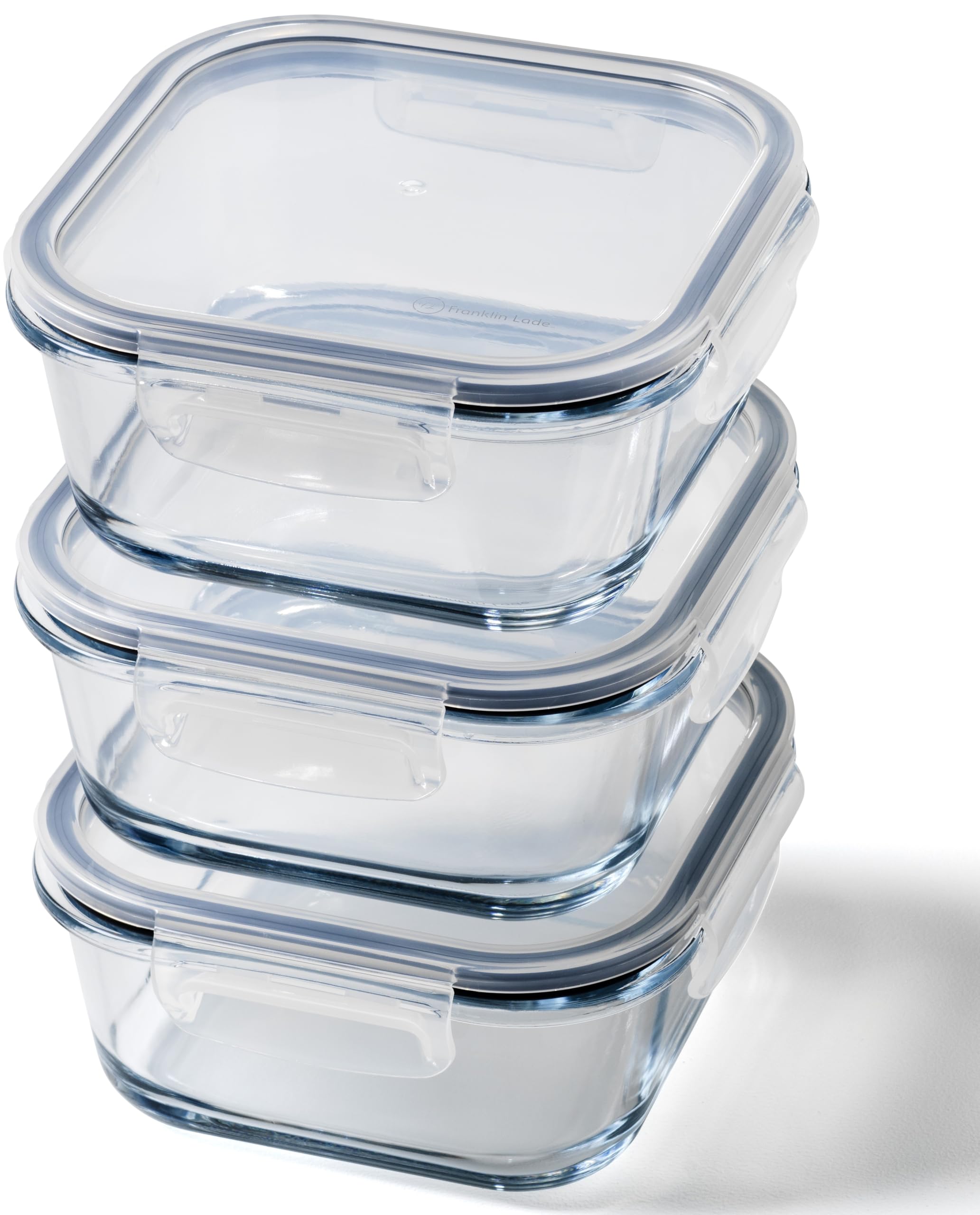 Franklin Lade Red Glass Meal Prep Containers Reusable | 3 Piece Square Set 800Ml | Glass Containers With Lids | Non-Toxic Bpa-Free & Airtight | Glass Lunch Box | Oven, Air Fryer, Freezer & Dishwasher Safe