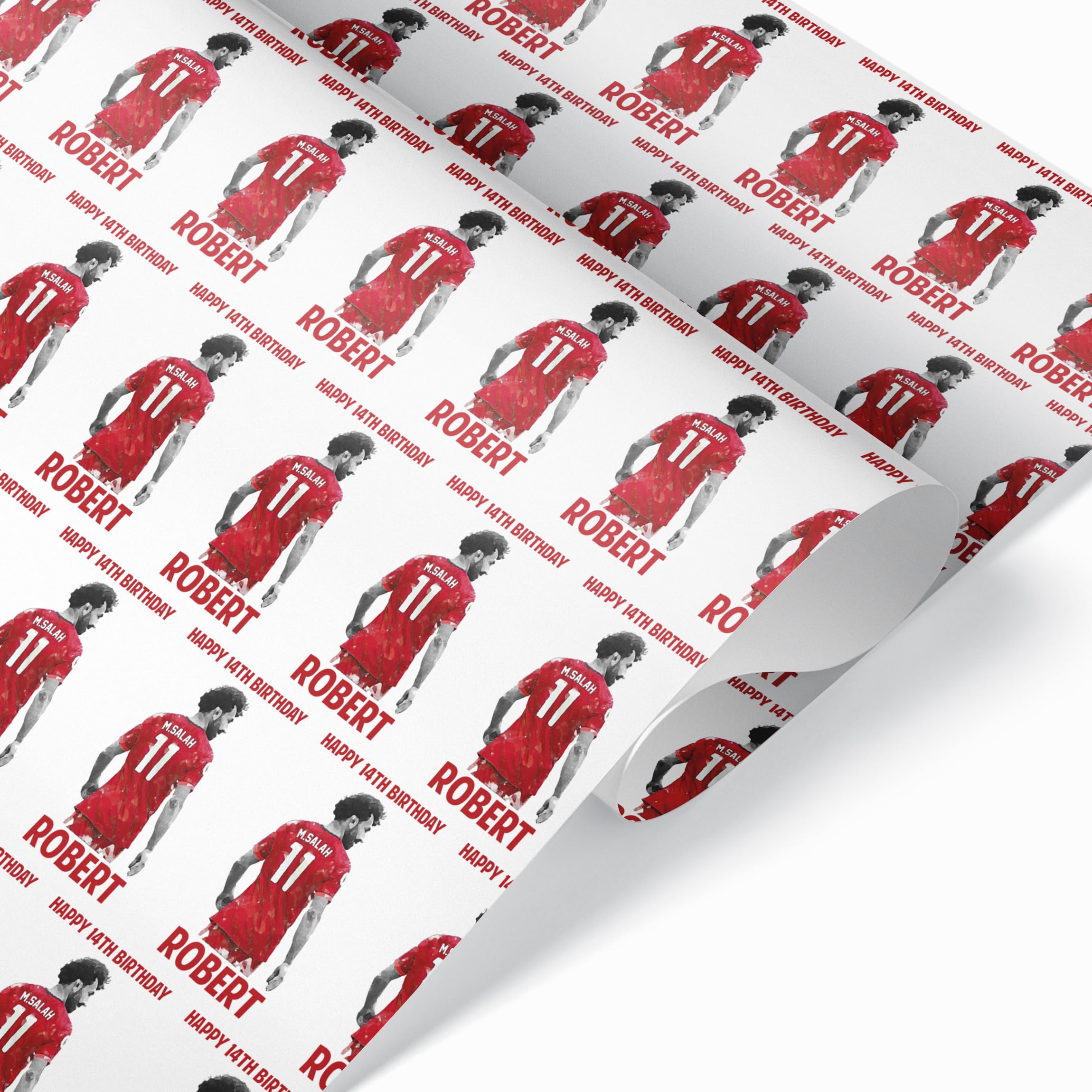 Gift Wrap 4 U M.Salah Personalised Gift Wrap | Personalised Football Wrapping Paper | Rolls - 61cm Width | Birthday Customised Present Idea | Salah Birthday Wrapping paper (White, 4m)