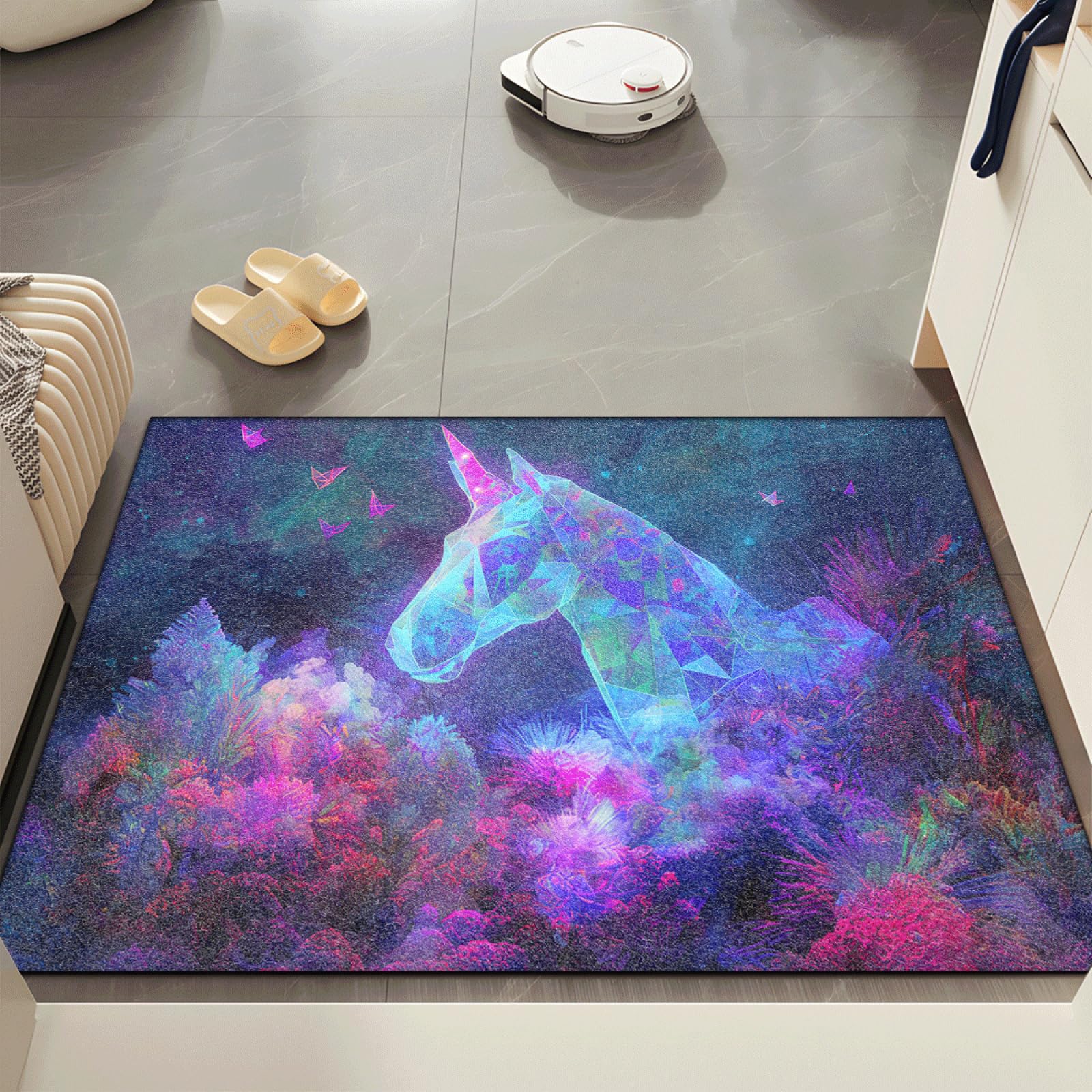 Paillasson Exterieur Entree Licorne Bleue Géométrique Tapis Entree Interieur Facile à Nettoyer Paillasson Interieur Antidérapant Lavable en Machine pour Chambre Cuisine Couloir 80x120 cm
