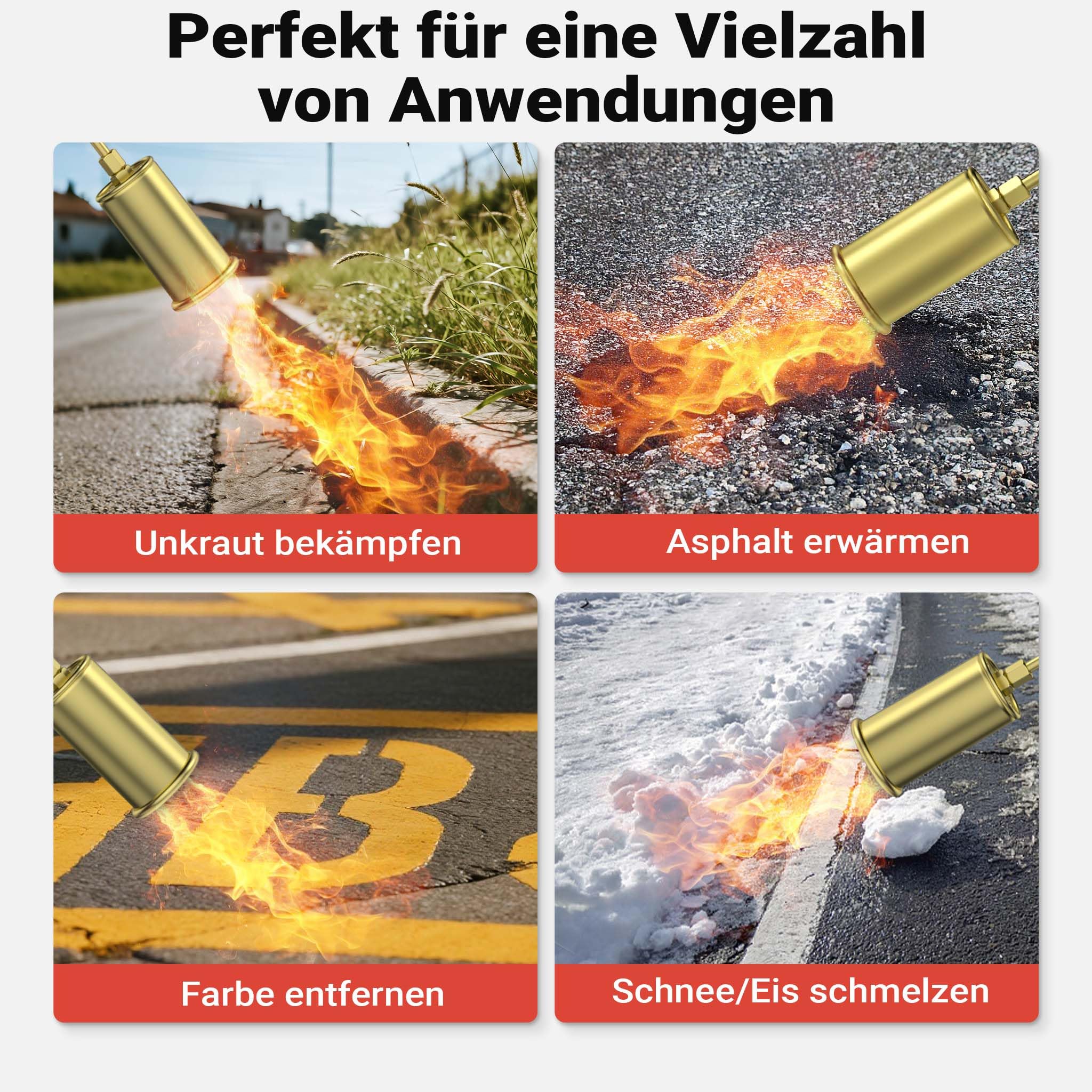 Wiltec Unkrautbrenner bis 1850°C Gasbrenner mit 80kW, Abflammgerät für Unkraut, 85 cm Unkrautvernichter, Dachbrenner mit 5 m Schlauch