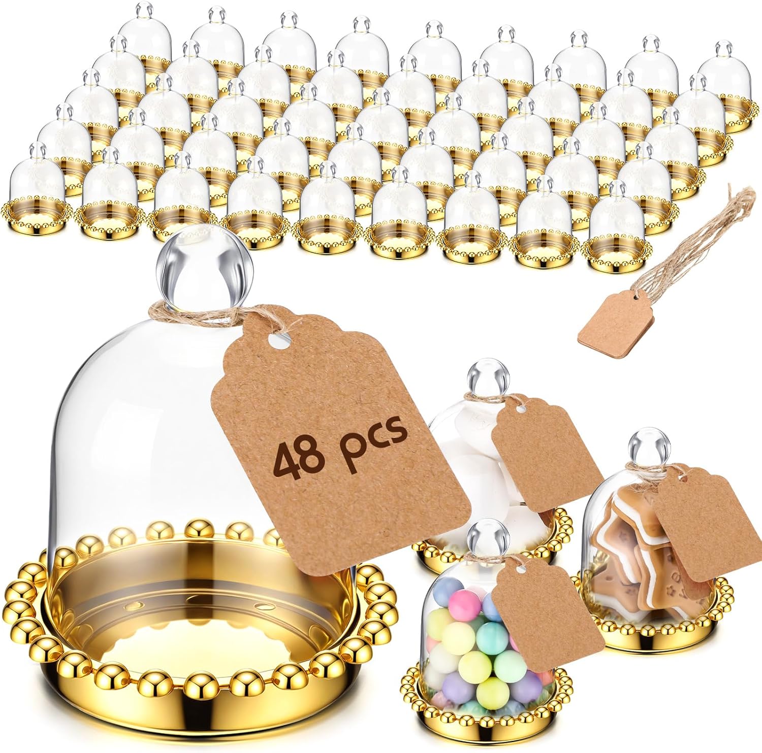 Baderke 48 Pack 4" Gold Crown Jar Candy Container Favors with Dome for Wedding, Bridal Shower, Baby Shower, Birthday, Candy Jars Decorations