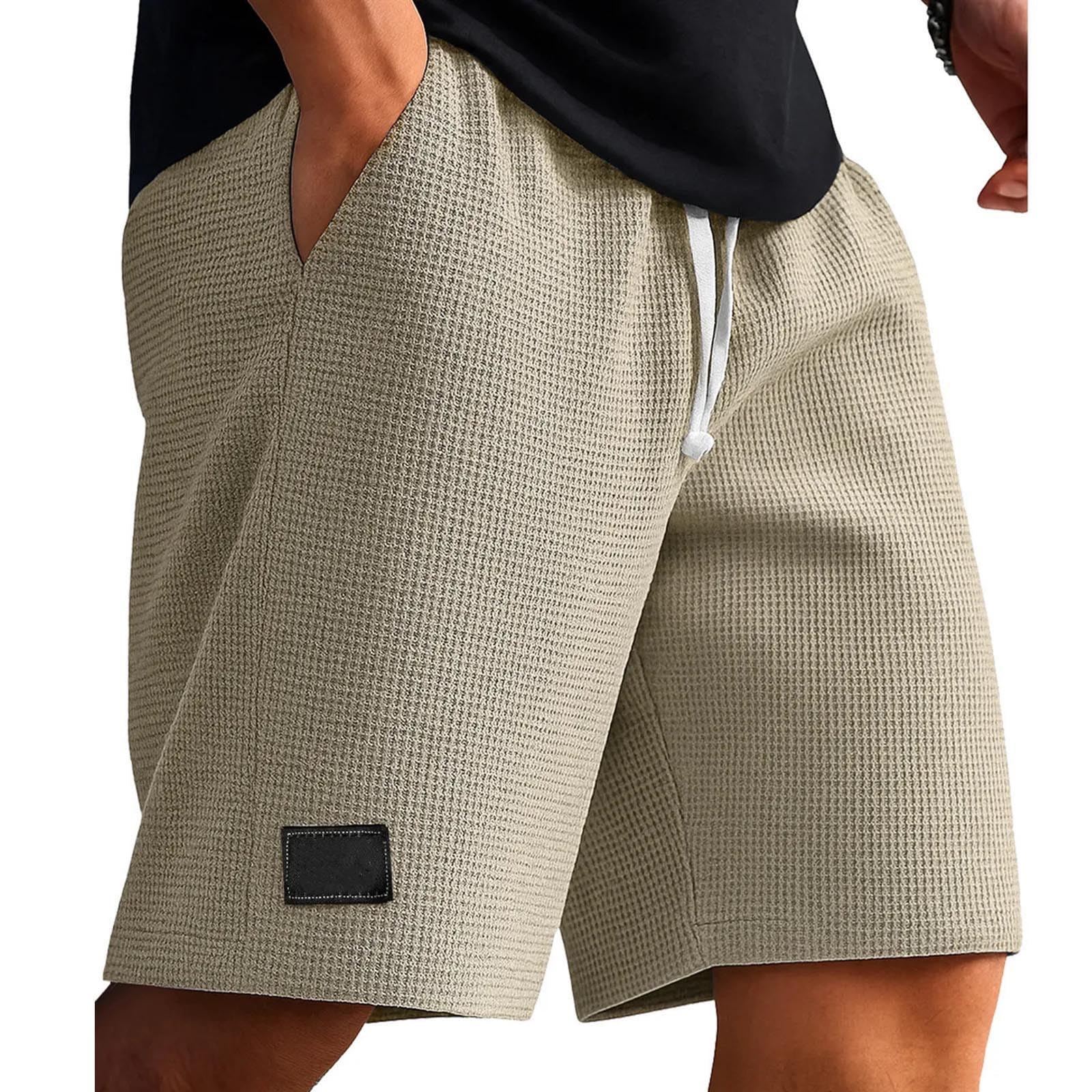 Cambkatl Loose Waffle Lounge Shorts for Men Elastic Waist Casual Summer Stretch Workout Running Shorts with Pockets